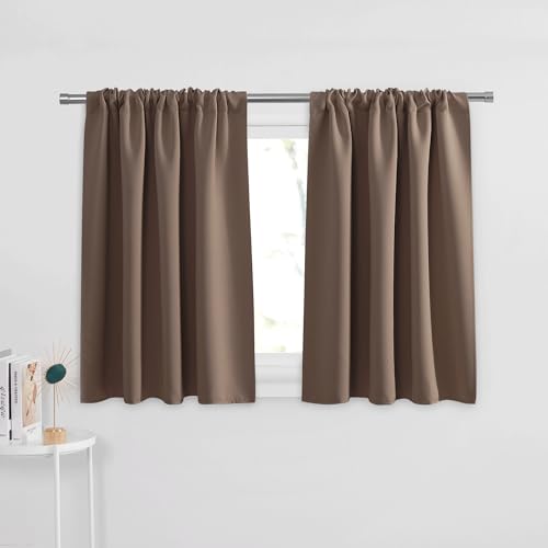 PONY DANCE Kitchen Curtains 36 inch Length  Window Treatment Tiers Blackout Rod Pocket Top Home Decor Small Drape Valances for Kitchen 42inch W x 36inch L Mocha Set of 2