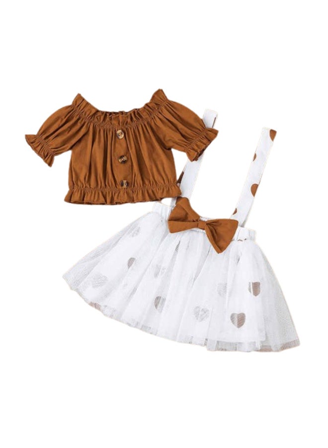 MiniMe Two-Piece Clothing Set for Girls | 18–24 Months | Brown | Cotton&Polester | Stylish Summer Outfit | Perfect For Casual Outings | Comfortable | Breathable | Hand wash - Image 1
