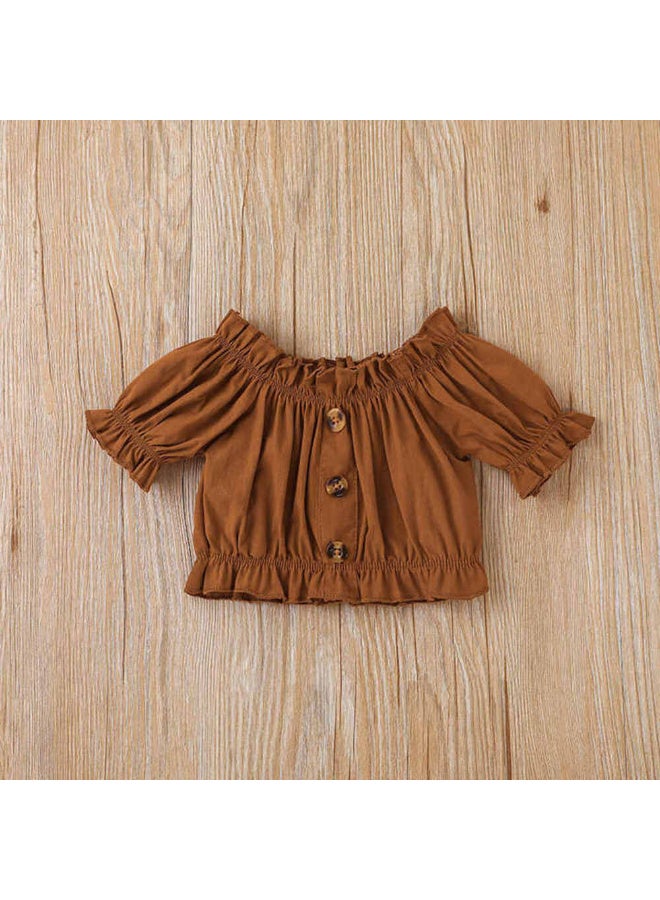 MiniMe Two-Piece Clothing Set for Girls | 18–24 Months | Brown | Cotton&Polester | Stylish Summer Outfit | Perfect For Casual Outings | Comfortable | Breathable | Hand wash - Image 5