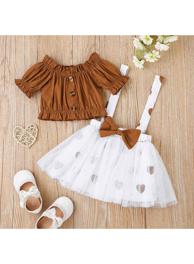 MiniMe Two-Piece Clothing Set for Girls | 18–24 Months | Brown | Cotton&Polester | Stylish Summer Outfit | Perfect For Casual Outings | Comfortable | Breathable | Hand wash - Image 2