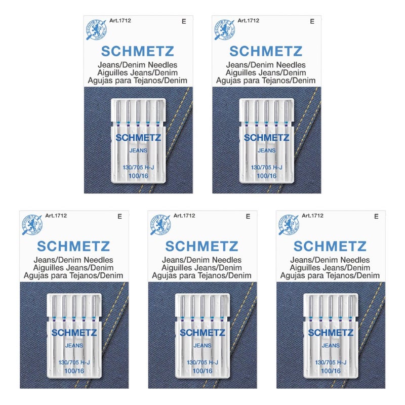 SCHMETZ Jean Denim Sewing Machine Needles Precision Needles for Heavy Fabric Size 10016 5Needle Cards Pack of 5