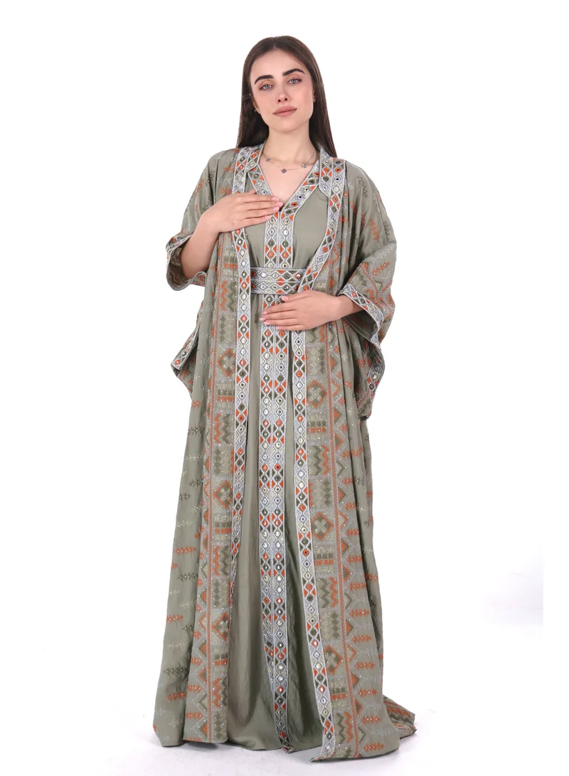 embroidered linen kaftan dress