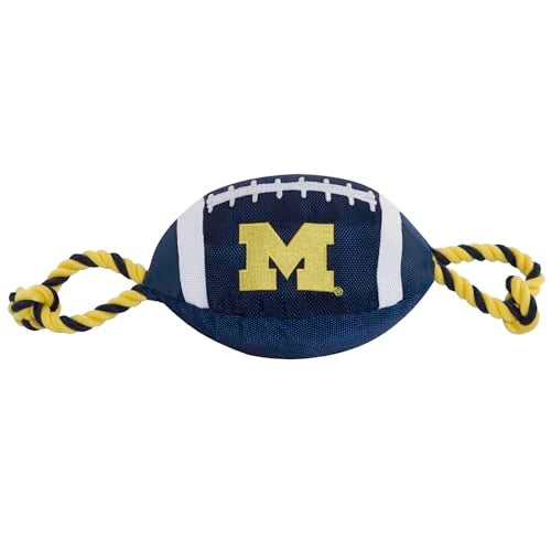 Pets First NCAA Michigan Wolverines Football Dog Toy Tough Quality Nylon Materials Strong Pull Ropes Inner Squeaker Collegiate Team Color 1 Count Pack of 1 - Image 1