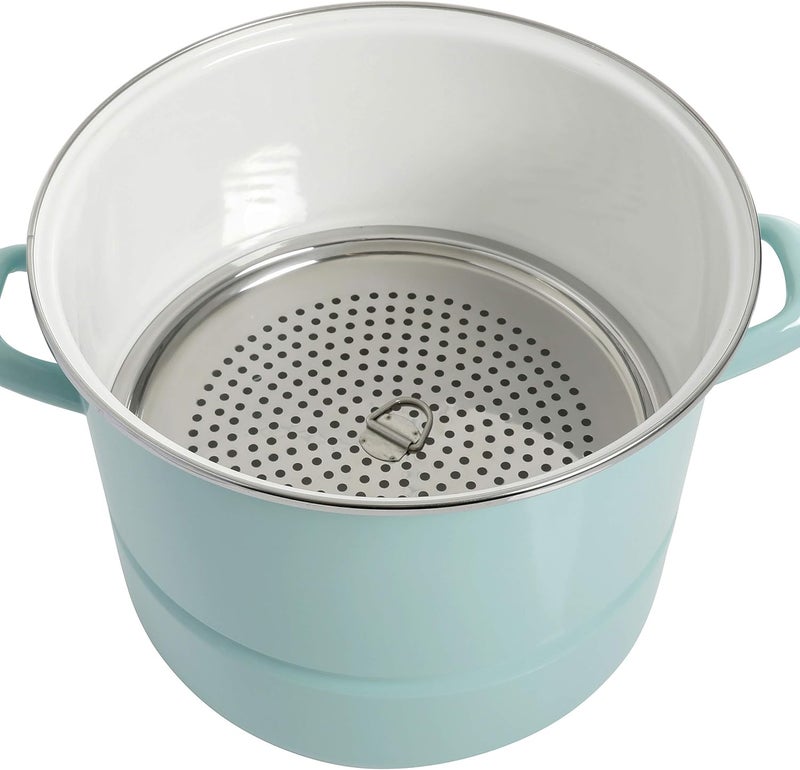 Kenmore Broadway 16-Quart Stock Pot With Steamer Insert and Lid, Glacier Blue, Large Stainless Steel Cookware for Boiling, Steaming, and Soups - Image 3