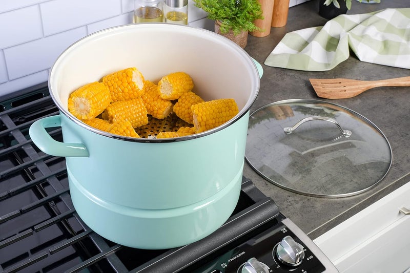 Kenmore Broadway 16-Quart Stock Pot With Steamer Insert and Lid, Glacier Blue, Large Stainless Steel Cookware for Boiling, Steaming, and Soups - Image 4