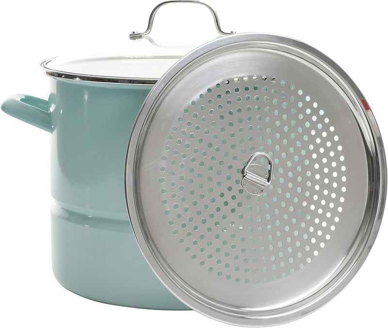 Kenmore Broadway 16-Quart Stock Pot With Steamer Insert and Lid, Glacier Blue, Large Stainless Steel Cookware for Boiling, Steaming, and Soups - Image 1