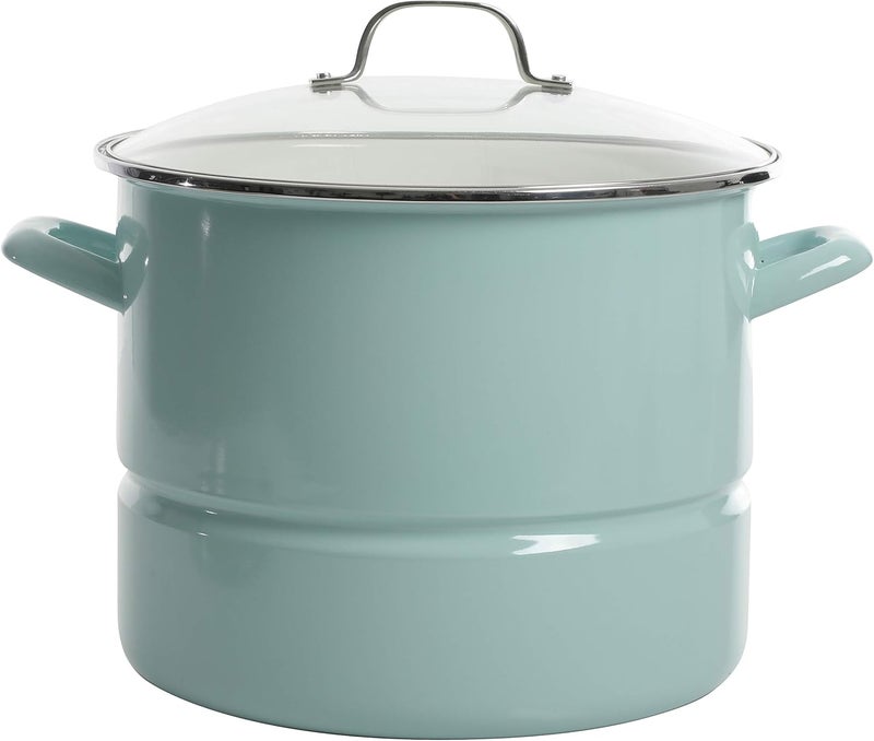 Kenmore Broadway 16-Quart Stock Pot With Steamer Insert and Lid, Glacier Blue, Large Stainless Steel Cookware for Boiling, Steaming, and Soups - Image 2