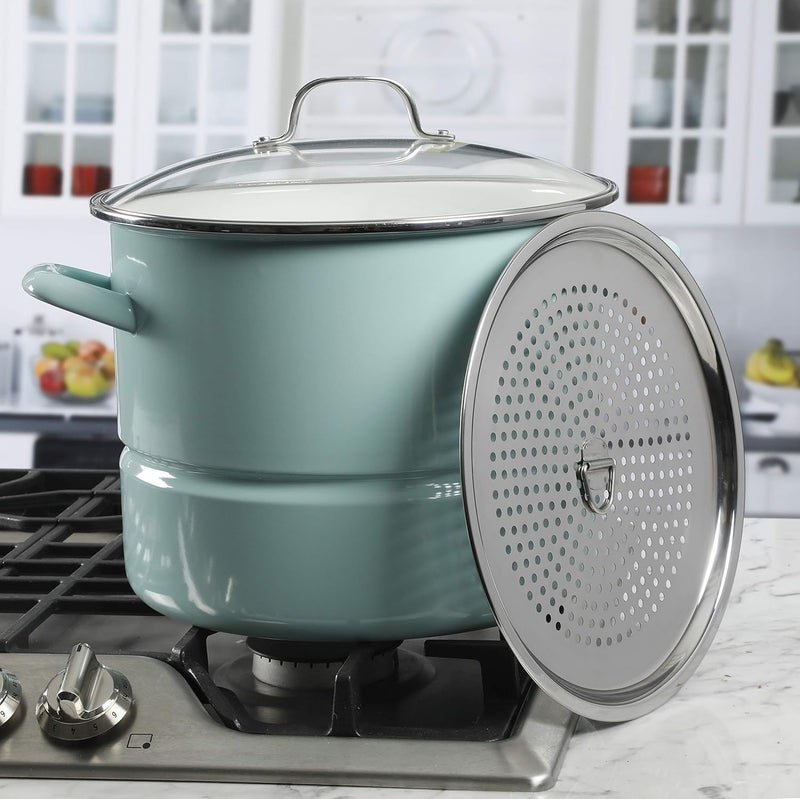 Kenmore Broadway 16-Quart Stock Pot With Steamer Insert and Lid, Glacier Blue, Large Stainless Steel Cookware for Boiling, Steaming, and Soups - Image 5