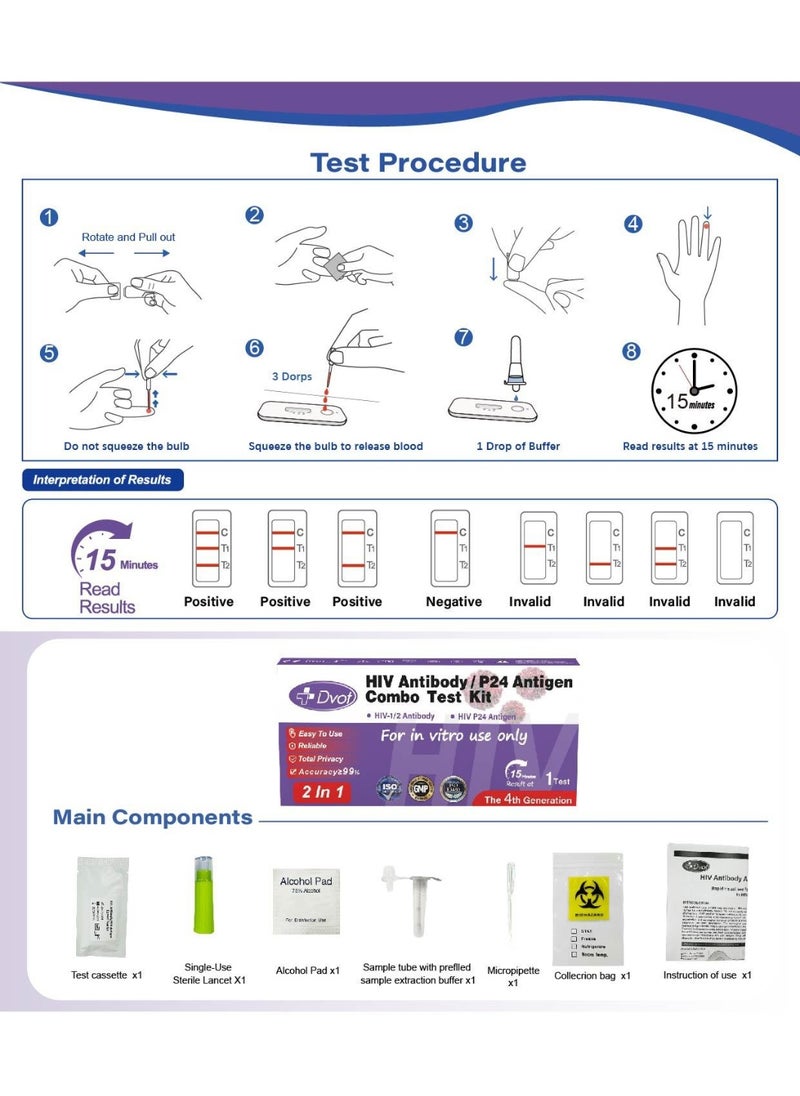 Dvot - 2-PACKS HIV Antibody /P24 Antigen Combo Test Kit ,Second Generation 2 IN 1 HIV Test Kit, For Home Use And Clinic Use， Results Are Available In 15 Minutes - Image 1