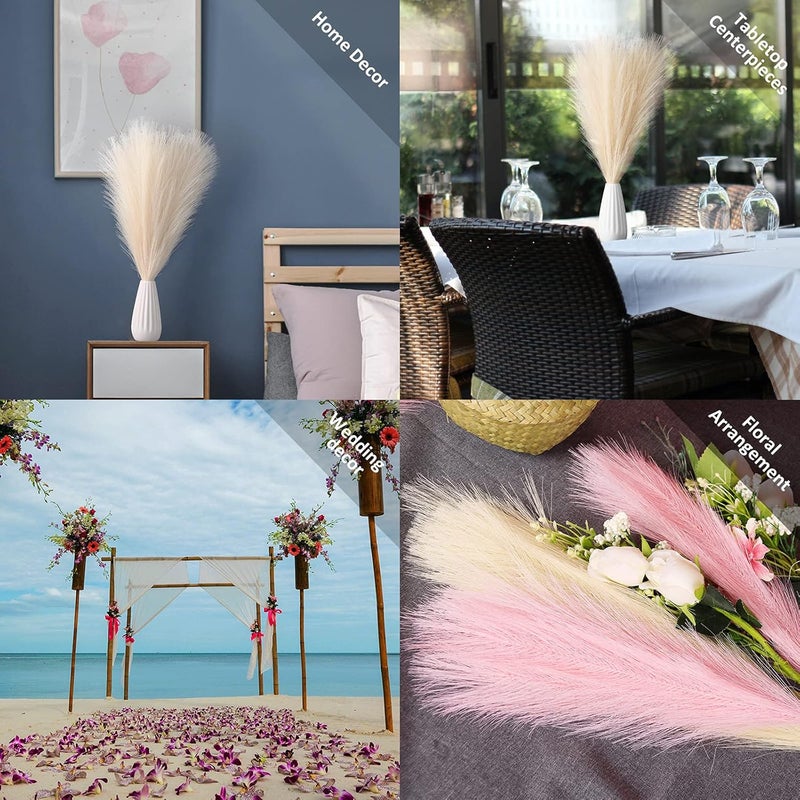 EVODIS Faux Pampas Grass, 18"/45cm Artificial Pampas Grass Fluffy 6 Stem pompous Grass Flower Arrangement for Boho Home Wedding Decoration (White) - Image 4