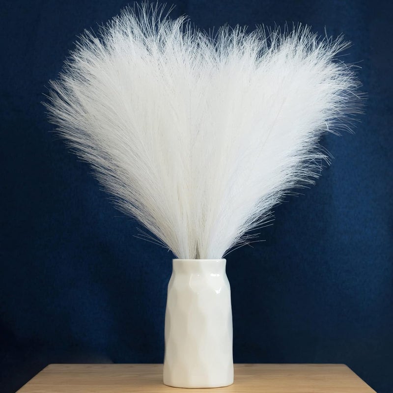 EVODIS Faux Pampas Grass, 18"/45cm Artificial Pampas Grass Fluffy 6 Stem pompous Grass Flower Arrangement for Boho Home Wedding Decoration (White) - Image 1