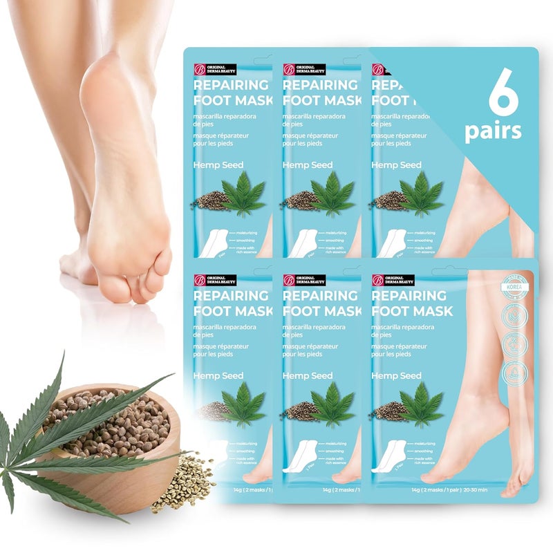 innerest Original Derma Beauty Foot Mask 6 Pairs Repairing Hemp Seed Foot Masks Body Exfoliator Moisturizing Foot Mask Callus Remover Foot Bath Pedicure Supplies for Beauty Personal Care - Image 1