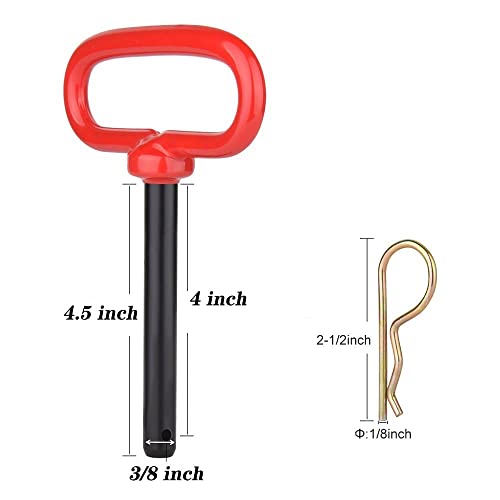 Comonc 2 Pcs 3/8 inch Trailer Hitch Pin with Clip, Red Handle - Image 2