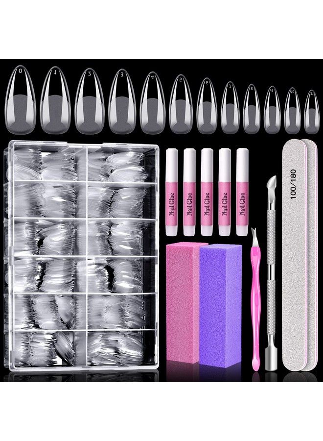 MORGLES Almond Nail Tips Full Cover Morgles 600Pcs Preetched Full Cover Clear Almond Shaped Acrylic Nail Tips With Glues Nail Files For Nail Salon Home 12 Sizes - Image 2