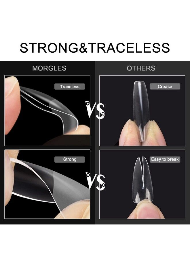 MORGLES Almond Nail Tips Full Cover Morgles 600Pcs Preetched Full Cover Clear Almond Shaped Acrylic Nail Tips With Glues Nail Files For Nail Salon Home 12 Sizes - Image 5