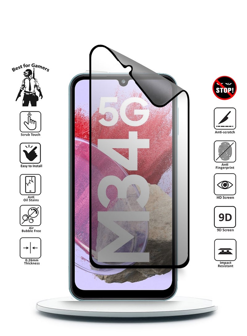 Wtech Samsung Galaxy M34 5G 2023 Nano Ceramic Privacy Full Glue Full Cover Matte Flexible Screen Protector (MSCNMP) - Clear/Black - Image 2