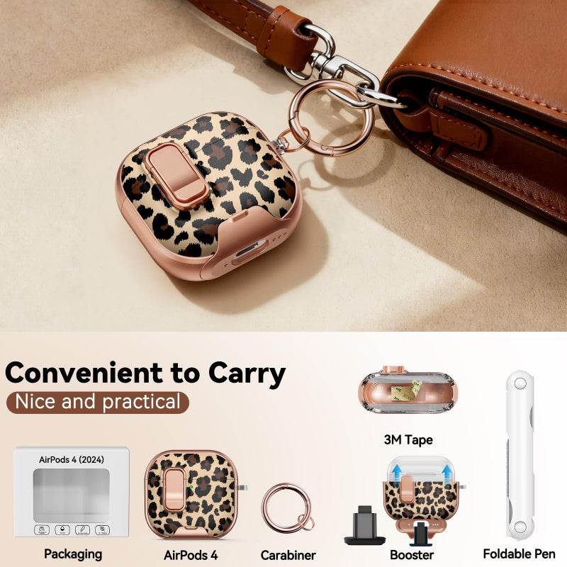 Polislime for AirPods 4 Case, with Safty Lock & Phone Stand for Floral AirPods 4th Generation Case Cover for Women Girly, iPod 4 Case with Keychain & Cleaner Kit- Leopard Print - Image 5