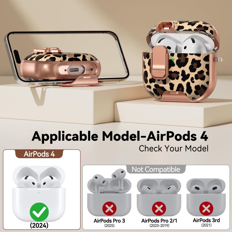 Polislime for AirPods 4 Case, with Safty Lock & Phone Stand for Floral AirPods 4th Generation Case Cover for Women Girly, iPod 4 Case with Keychain & Cleaner Kit- Leopard Print - Image 2