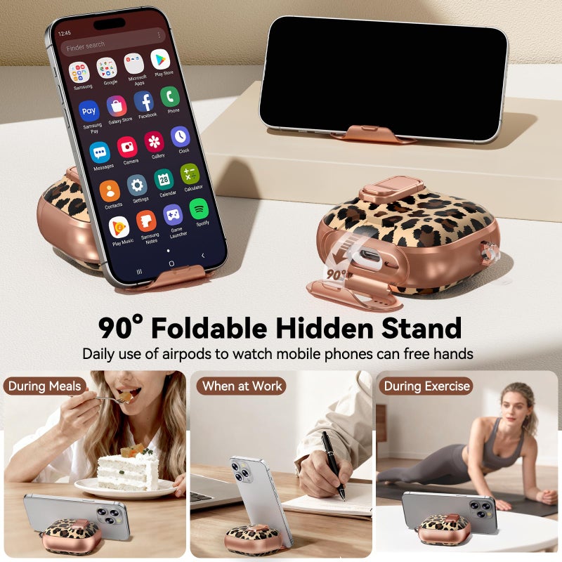 Polislime for AirPods 4 Case, with Safty Lock & Phone Stand for Floral AirPods 4th Generation Case Cover for Women Girly, iPod 4 Case with Keychain & Cleaner Kit- Leopard Print - Image 4