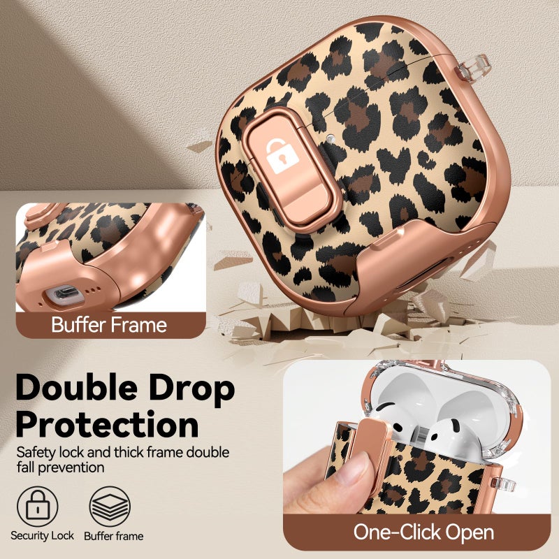 Polislime for AirPods 4 Case, with Safty Lock & Phone Stand for Floral AirPods 4th Generation Case Cover for Women Girly, iPod 4 Case with Keychain & Cleaner Kit- Leopard Print - Image 3
