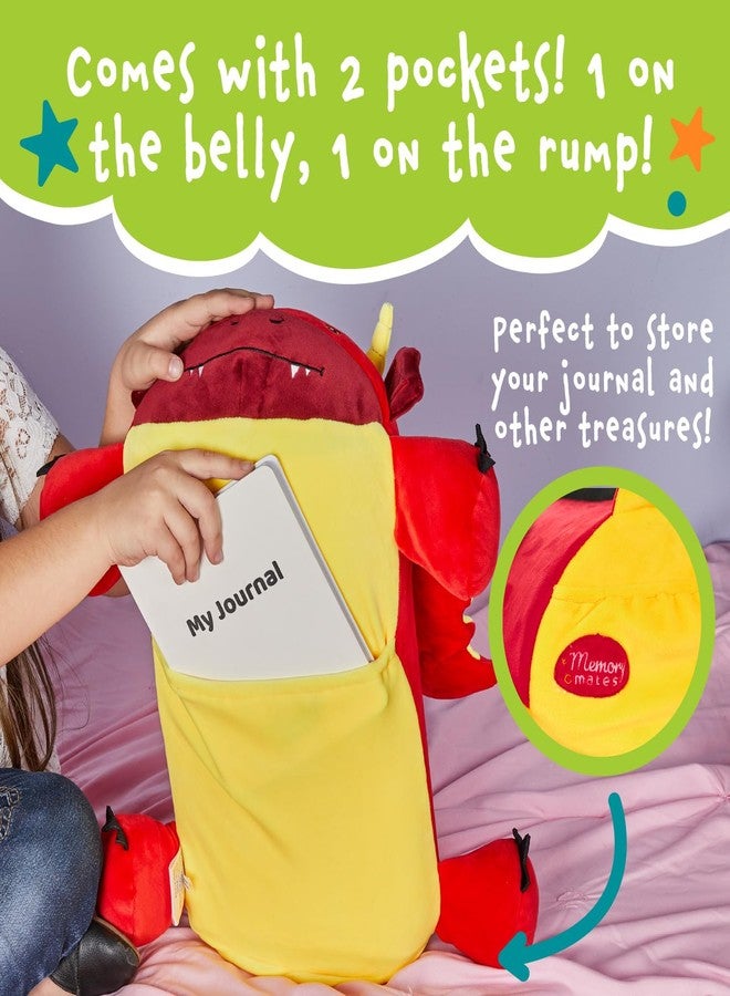 MEMORY MATES Jax the Red Dragon Memory Foam Pillow Plush with Kid's Diary that Stores in Belly Pocket, 15” Stuffed Animal, 6" Journal - Image 5