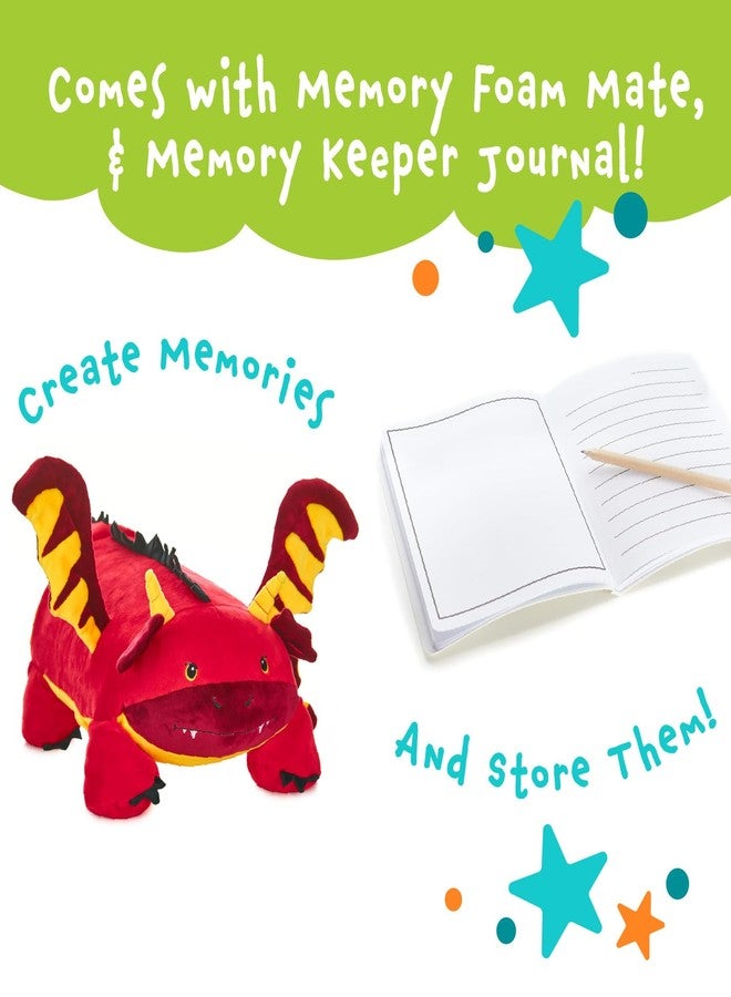 MEMORY MATES Jax the Red Dragon Memory Foam Pillow Plush with Kid's Diary that Stores in Belly Pocket, 15” Stuffed Animal, 6" Journal - Image 3