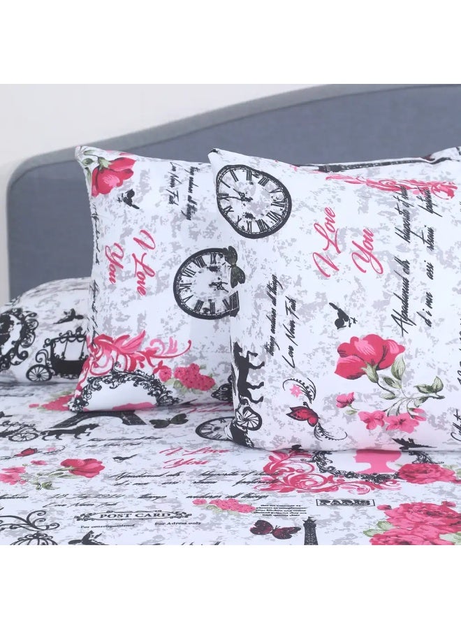Printed fabric bed sheet set, 4 pieces, 215 x 235 cm - White - Image 3