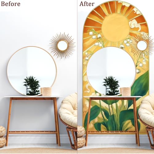 VePret Arch Wall Decals Peel and Stick, Large Sun Leaves Vinyl Wall Stickers, Removable Flowers Home Decor Art Wallpaper for Bedroom Living Room Classroom Office - Image 3