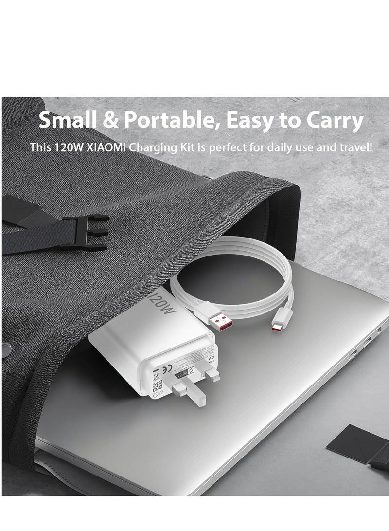 120W Fast Charger Plug for Xiaomi,With USB C Charging Cable 1M for Redmi Note 14 Pro Poco X7,USB Wall Charger Turbo Charge Compatible with Xiaomi Pad 7/6/5 Redmi Note 14 14 Pro 13 12S  11 POCO M6 Mi 15 14 13 12 10T 11