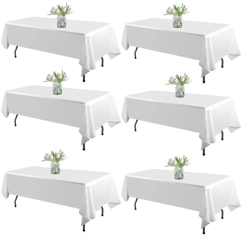 WIGENIUS 6 Pack White Table Cloth Rectangle Tablecloths 60X102 InchPolyester Table Cloth for 6 Foot Rectangle TablesWrinkle Resistant Washable Fabric Table Covers for PartyWedding Banquet