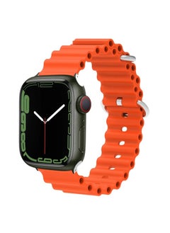 Replacement Strap Ocean Silicone Metal Head Watch Band For Apple Watch Series 9&8&7 41mm / SE 3&SE 2&6&SE&5&4 40mm / 3&2&1 38mm Orange