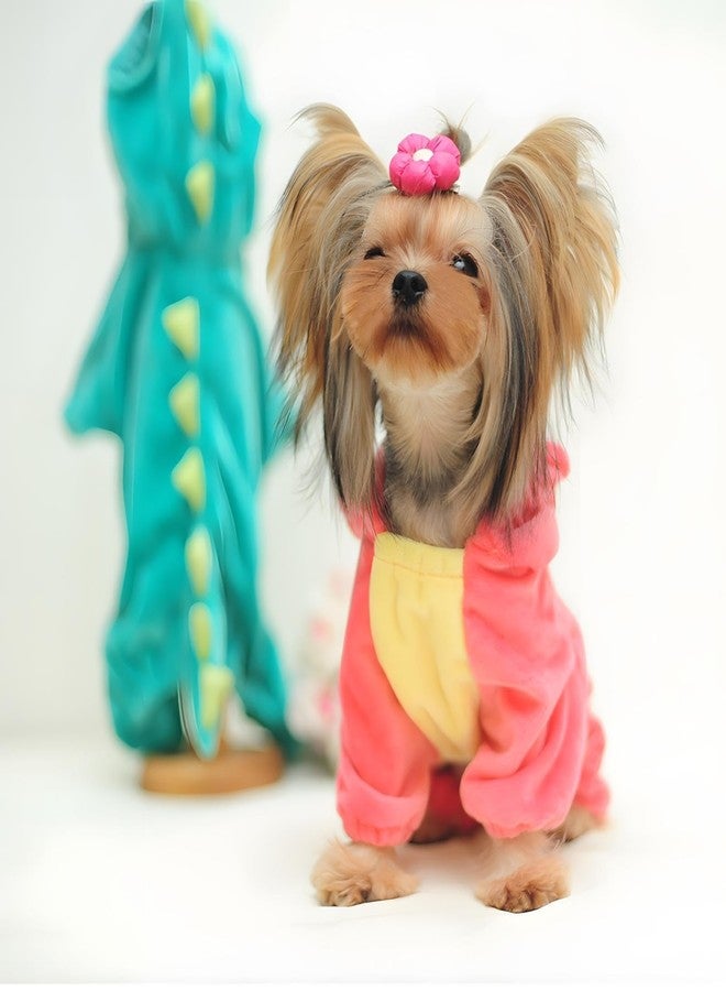 Hotumn زي تنكري للكلاب على شكل ديناصور من هوتمن، مناسب للهالوين، سترة بغطاء رأس على شكل ديناصور للحيوانات الأليفة، مناسبة للكلاب الصغيرة (كبيرة، وردية) - Image 2