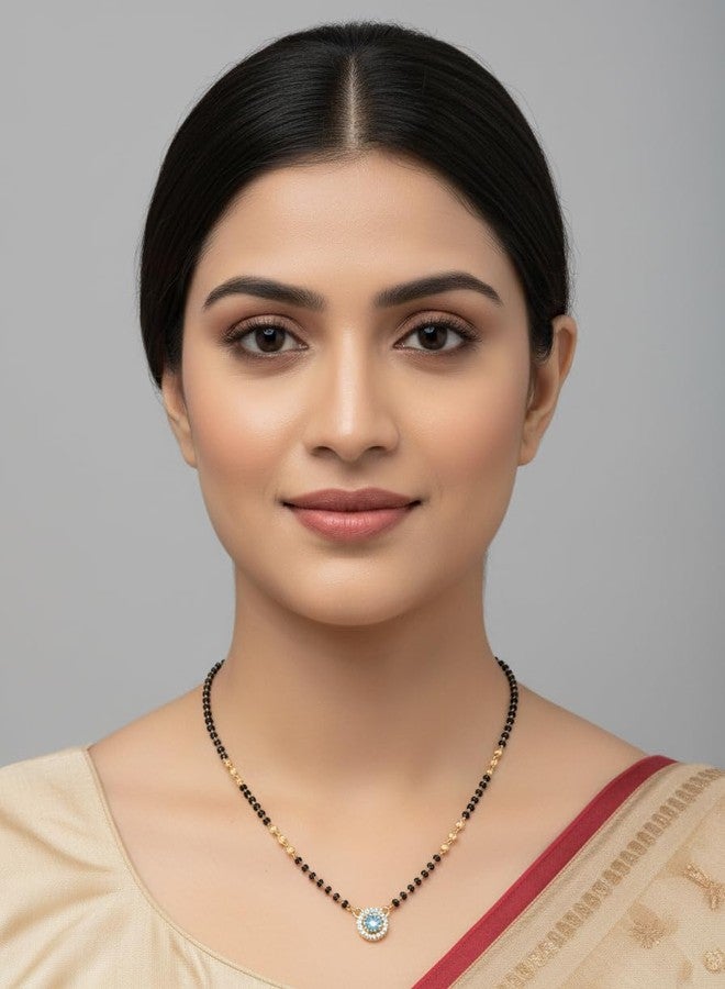 JHB Diamond Mangalsutra With Chain short Length Tanmaniya Traditional Black Bead Mangalsutra for women - Image 2