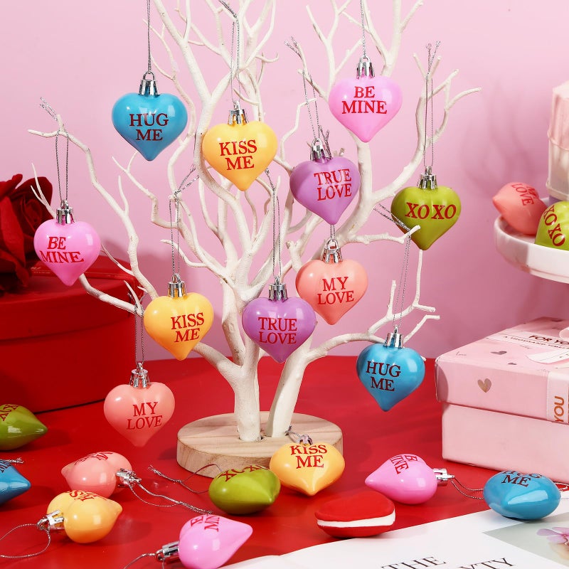 JULMELON Valentine's Day Conversation Hearts Candy Ornaments, 36 Pcs Colorful Heart Decorations for Tree Home Party Holiday Wedding and Party Decoration - Image 3
