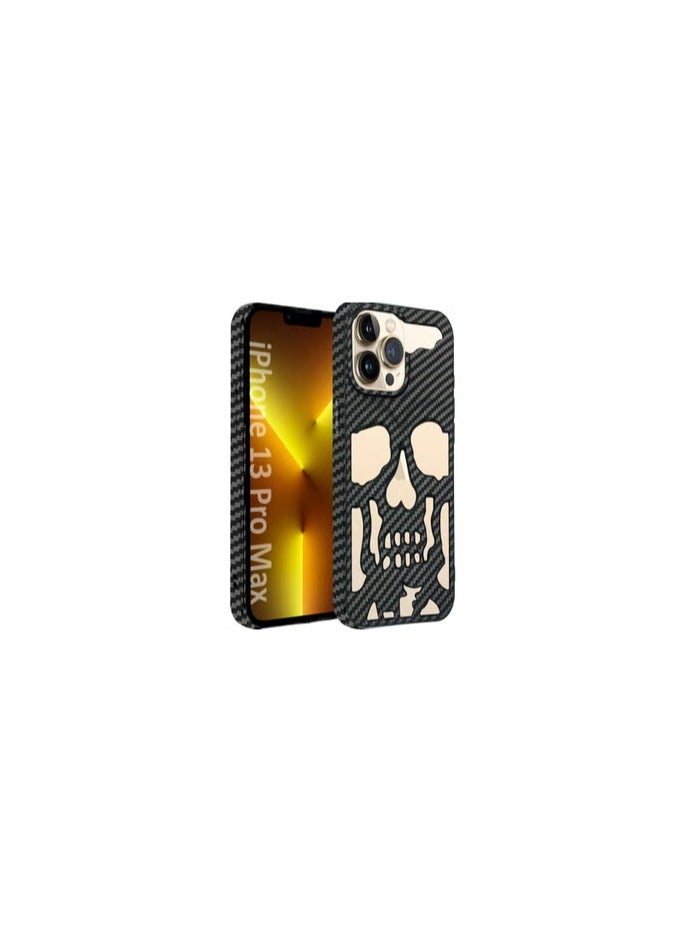 CATANES iPhone 13 Pro Max Case Cover Soft TPU and Glossy with Skull Design - Carbon Fiber - Image 1