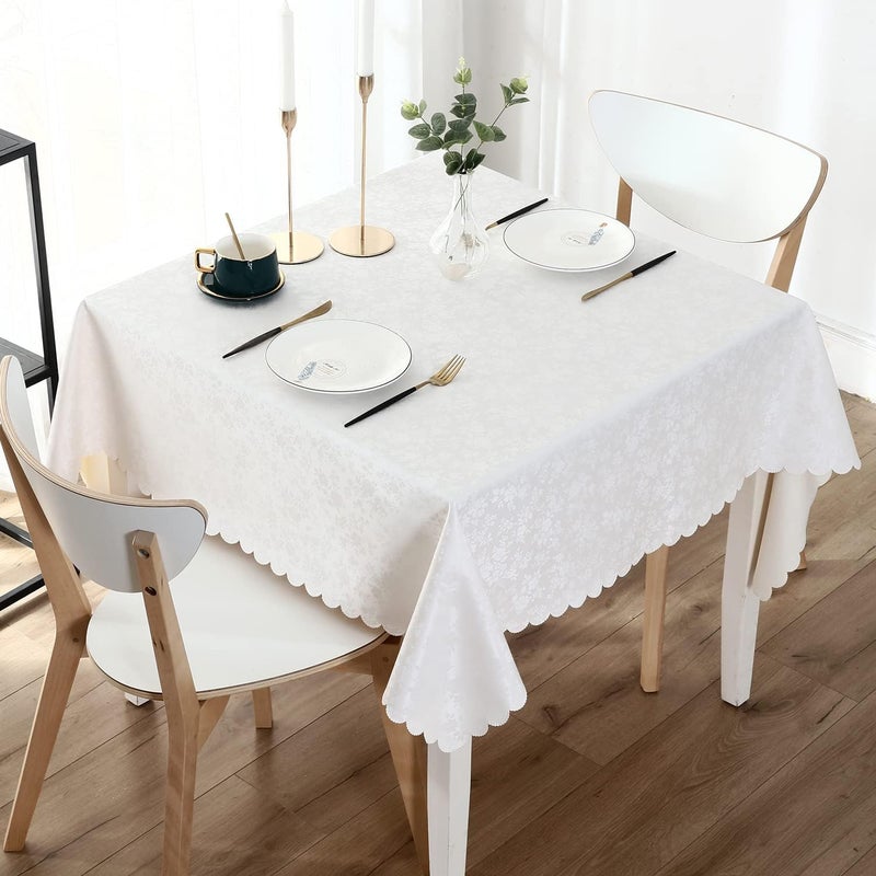 smiry Square Table Cloth, Waterproof Heavy Duty Vinyl Tablecloths, Wipeable Washable Table Cover for Kitchen and Dining Room (White, 70" x 70") - Image 1