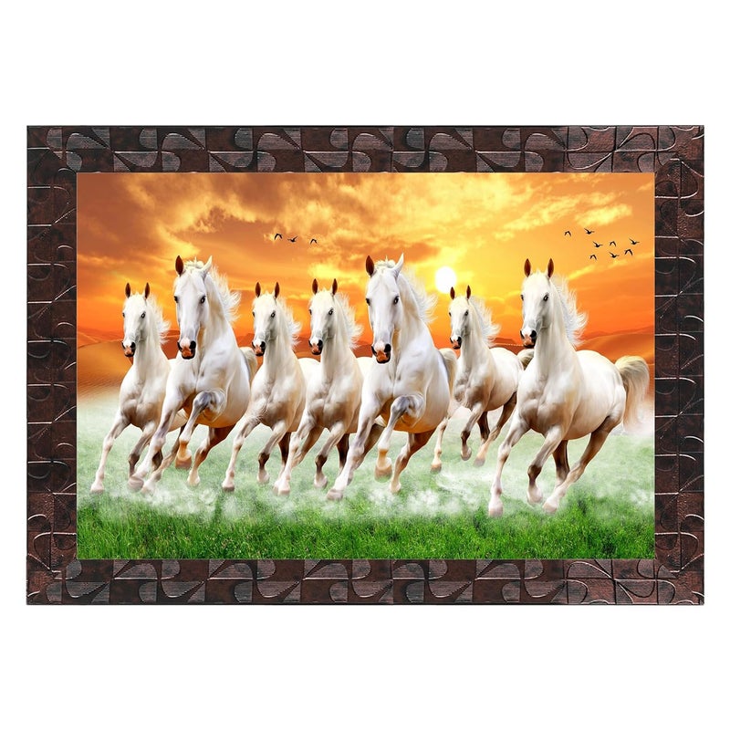 Indianara لوحة الخيول السبعة الجارية من إندينارا فاستو خشب صناعي 27x305x1 سم متعددة الألوان نمط 5 - Image 1