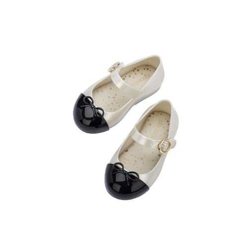 mini melissa Sweet Love Cap Toe Mary Jane Dress Shoes for Toddlers & Little Kids - Jelly Flats for Girls with Cute Bow, Toe Accent and Adjustable Straps, Little Kid Girl Flats, Pearly White/Black, 11 - Image 5