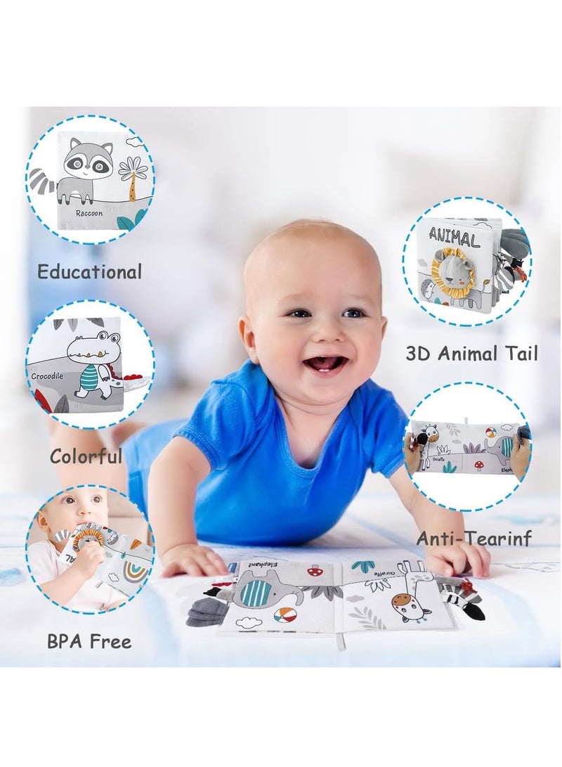 Soft Cloth Baby Books 3D Touch Feel High Contrast Cloth Book Washable Non Toxic Early Learning Toys for Infants Toddler Gifts Toy Gray Lion - Image 4