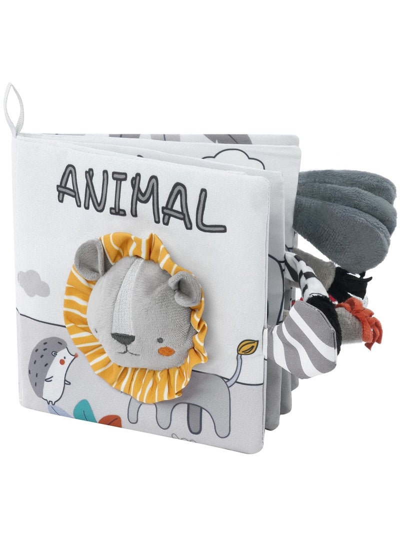 Soft Cloth Baby Books 3D Touch Feel High Contrast Cloth Book Washable Non Toxic Early Learning Toys for Infants Toddler Gifts Toy Gray Lion - Image 1