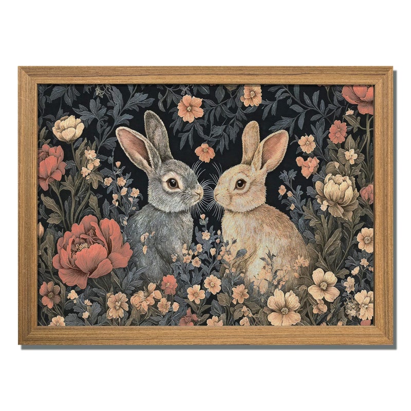 AKWISH Easter Framed 3D Textured Vintage Wall Art Dark Academia Bunny Decor Hand Drawn Sandstone Paintings with Botanical Florals Aesthetic Wall Decor for Living Room Bedroom Home 12x16 inch - Image 2