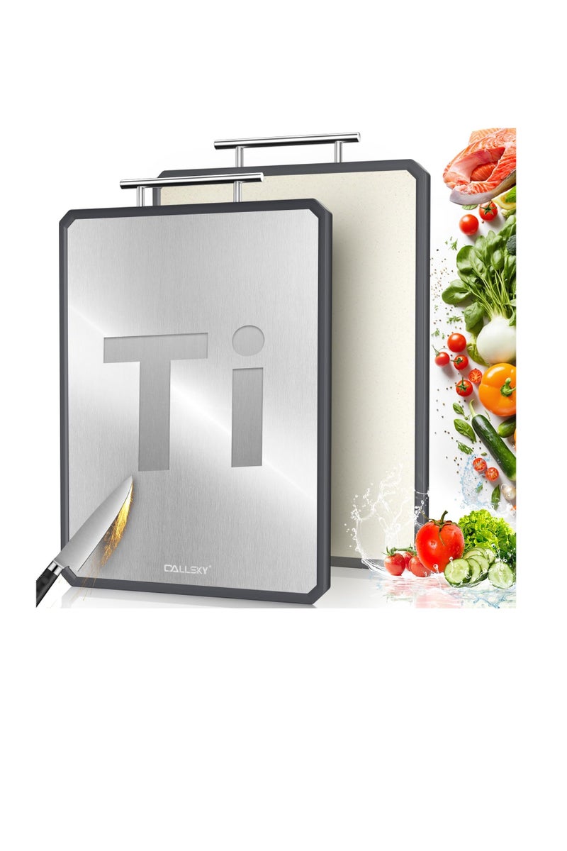 general Titanium Cutting Boards for Kitchen, 2 in 1 Metal Cutting Board for Chopping Meat/Vegetables, Double Sided Pure Titanium&Wheat Straw PP Chopping Board, Food-Grade, Dishwasher Safe Large 16.3”×11-1 PC - Image 1