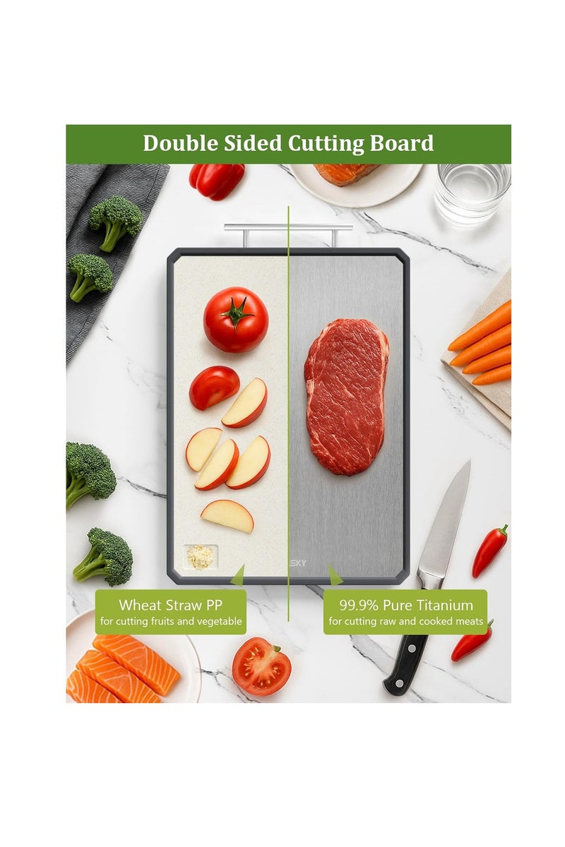 general Titanium Cutting Boards for Kitchen, 2 in 1 Metal Cutting Board for Chopping Meat/Vegetables, Double Sided Pure Titanium&Wheat Straw PP Chopping Board, Food-Grade, Dishwasher Safe Large 16.3”×11-1 PC - Image 2
