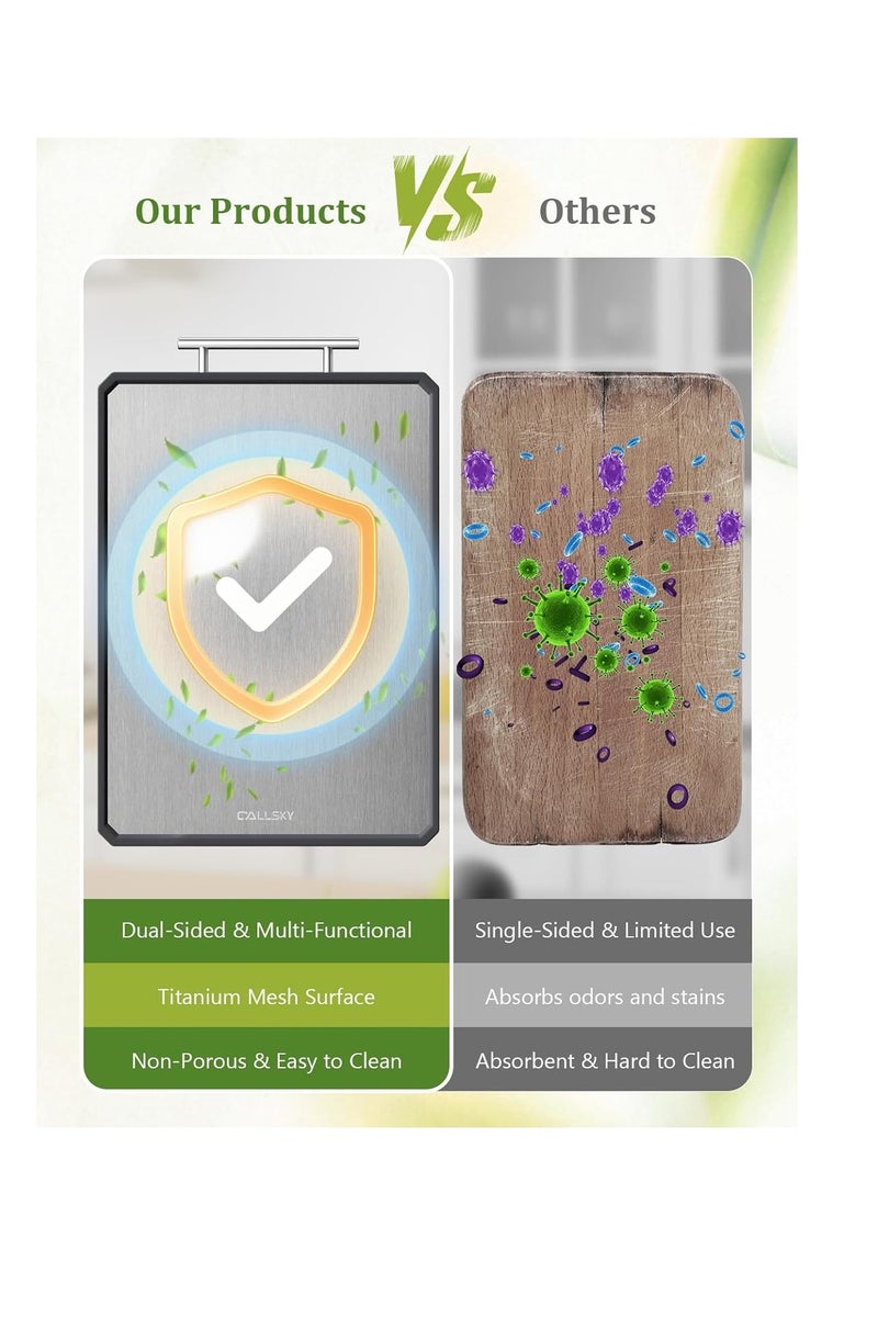 general Titanium Cutting Boards for Kitchen, 2 in 1 Metal Cutting Board for Chopping Meat/Vegetables, Double Sided Pure Titanium&Wheat Straw PP Chopping Board, Food-Grade, Dishwasher Safe Large 16.3”×11-1 PC - Image 3