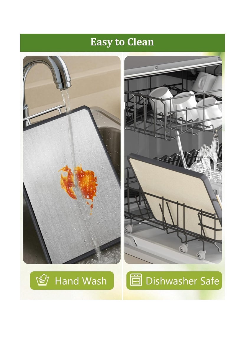 general Titanium Cutting Boards for Kitchen, 2 in 1 Metal Cutting Board for Chopping Meat/Vegetables, Double Sided Pure Titanium&Wheat Straw PP Chopping Board, Food-Grade, Dishwasher Safe Large 16.3”×11-1 PC - Image 4