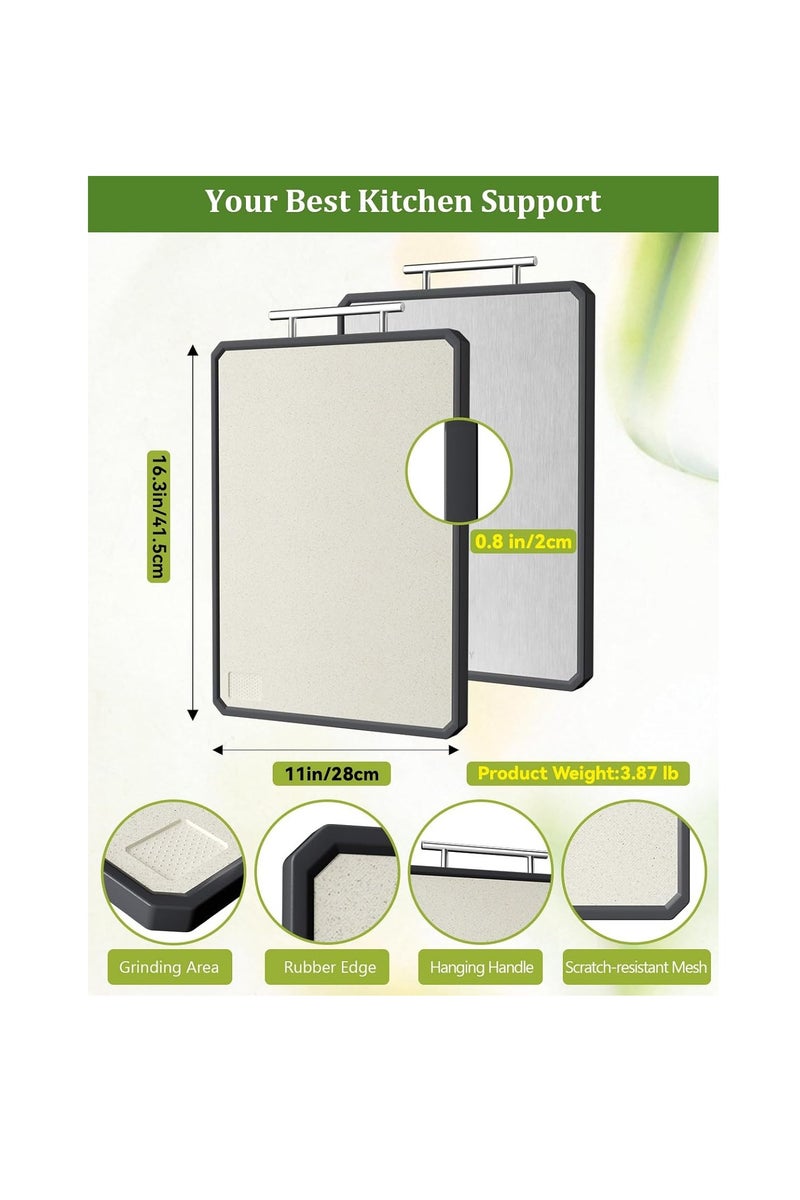 general Titanium Cutting Boards for Kitchen, 2 in 1 Metal Cutting Board for Chopping Meat/Vegetables, Double Sided Pure Titanium&Wheat Straw PP Chopping Board, Food-Grade, Dishwasher Safe Large 16.3”×11-1 PC - Image 5