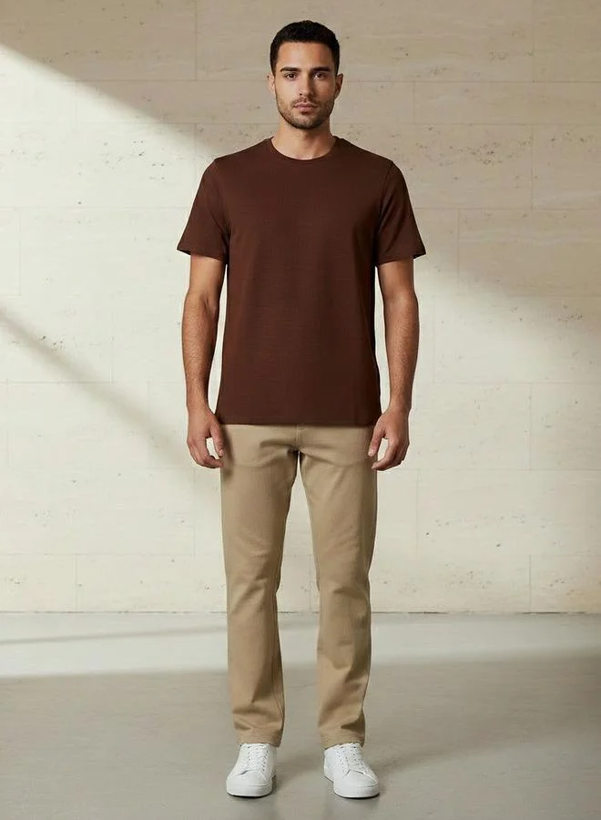 Iconic Iconic Men Slim Fit Round Neck Short Sleeve Popcorn Textured T-shirt