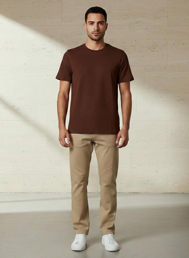 Iconic Men Slim Fit Round Neck Short Sleeve Popcorn Textured T-shirt - Image 2