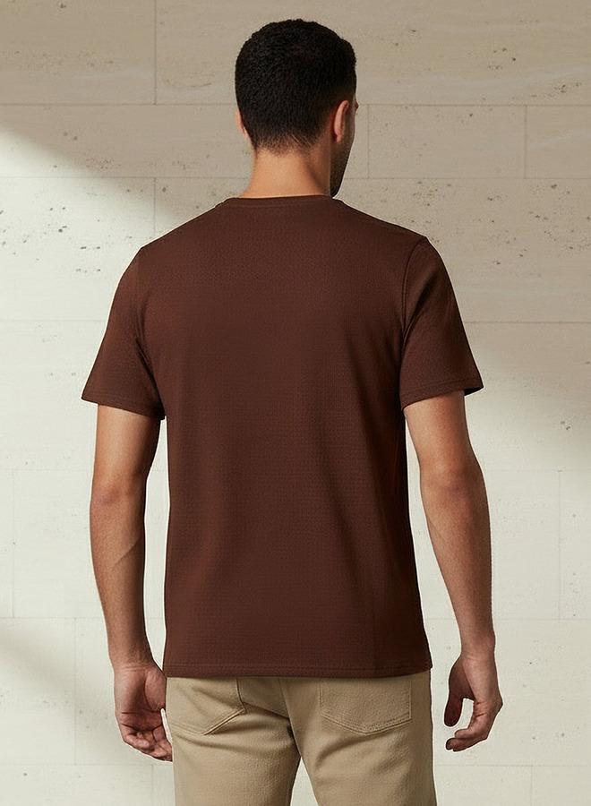 Iconic Men Slim Fit Round Neck Short Sleeve Popcorn Textured T-shirt - Image 3