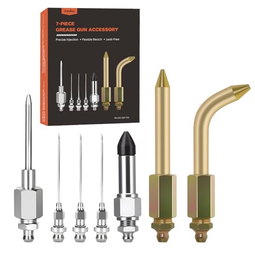 TRILINK Grease Gun Needle Tip Kit 7PCS Grease Gun Accessory Set with 3 Grease Injector Needle Grease Needle Dispenser Rubber Joint Fitting Bent Straight Adapter for Bearings Tight Spaces - Image 1
